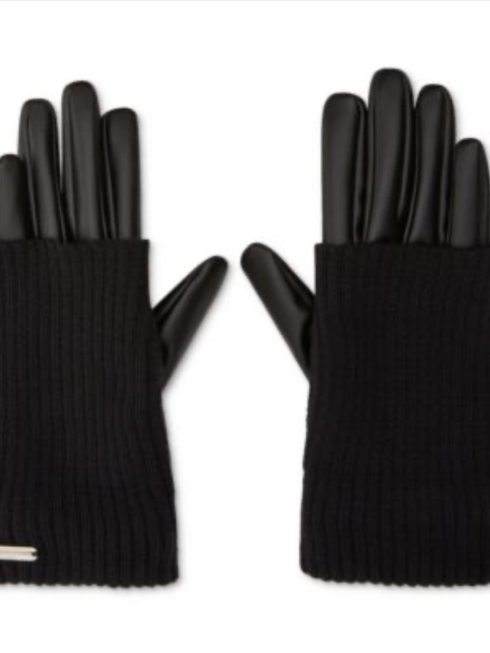🤍New Steve Madden Black Ribbed Knit and Leather  Gloves🤍